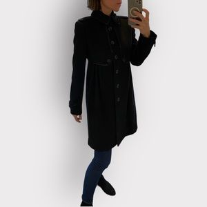 🎁 Burberry black Virgin wool office trench coat jacket patent leather tr…